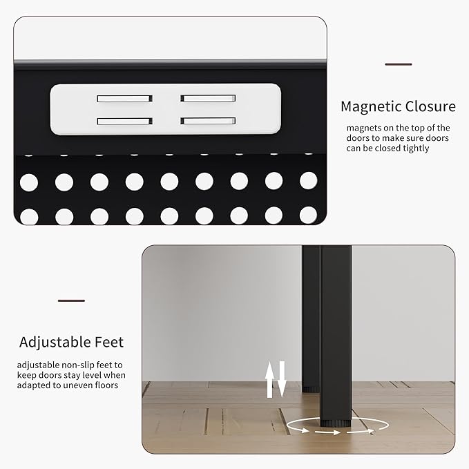 Black Metal Storage Cabinet, Metal Locker Storage Cabinet with Doors and Shelves, 3 Tier Steel Office Storage Cabinet, Metal Sideboard for Home, Office, Kitchen and Coffee Bar