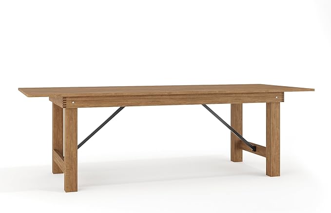 Flash Furniture Hercules Series 8' x 40" Rustic Solid Pine Folding Dining Table, Rectangular Antique Farmhouse Dining and Event Extension Table
