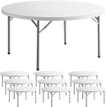 10 Pack 60" Round Granite White Plastic Folding Table - Heavy Duty Banquet, Party, Wedding Table - 5-Foot