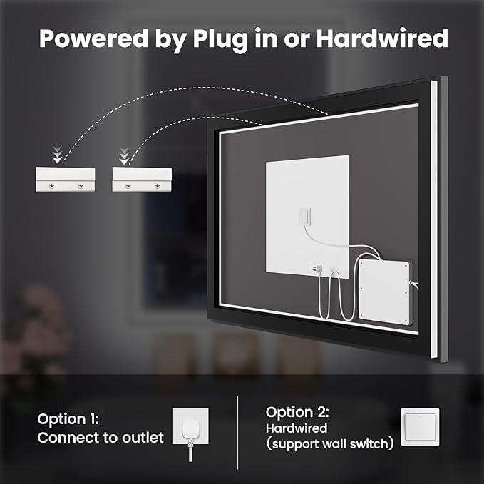 WTTY 28"X36" LED Bathroom Mirror with Black Frame, Bathroom Vanity Mirror with Lights for Wall, Front Light and Backlit, Anti-Fog, Dimmable, 3 Colors, Shatterproof, Memory, Horizontal/Vertical