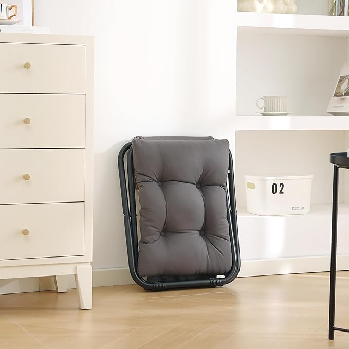 LITA Folding Upholstered Footrest with Straight & Square Shape,Small Ottoman， Dark Grey