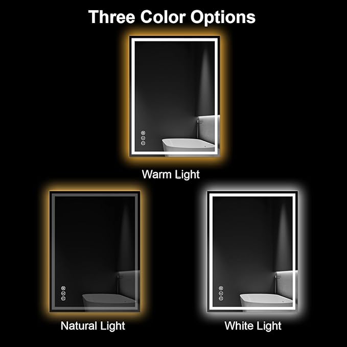 Awoco 48''x36'' LED Bathroom Mirror with Light, Lighted Vanity Mirror with Backlit and Front Light, Dimmable Anti-Fog Memory Function Lighted Mirror with 3 Colors for Bathroom Wall