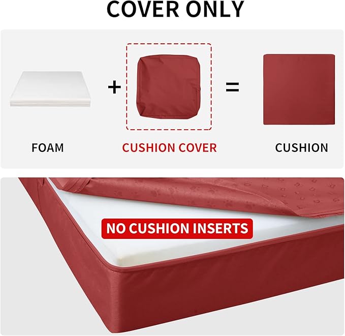 Easy-Going Waterproof Patio Cushion Covers 27x25x5 inch 2 Pack Replacement Non-Slip Outdoor Seat Cushion Slipcover with Zipper. Red