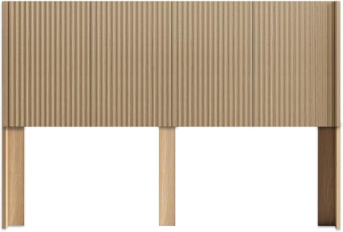 KEIKI Wooden King Size Headboard Only, 80.2" Wide Farmhouse Headboards with Wall Mounted Fluted Panel & Wingback for Bedroom, Oak