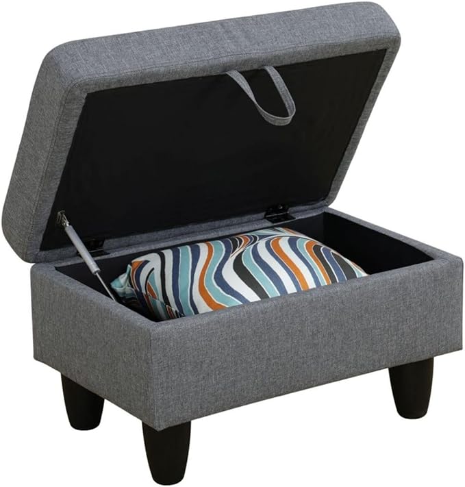 Ottoman Storage Ottoman Bench Linen Footrest Footstool with Hinged Lid for Living Room, Bedroom, Entryway, Black Grey-1, 28.5"X19"X17.5"