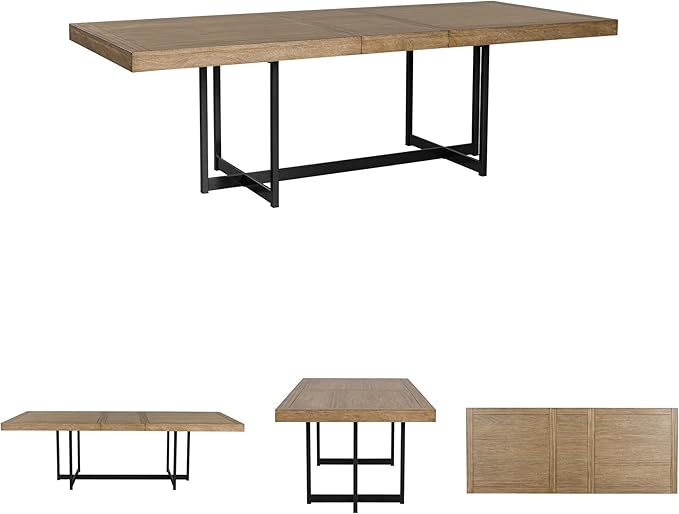 Signature Design by Ashley Tomtyn Casual Self Storing Leaf Dining Extension Table with Trestle Base, Light Brown