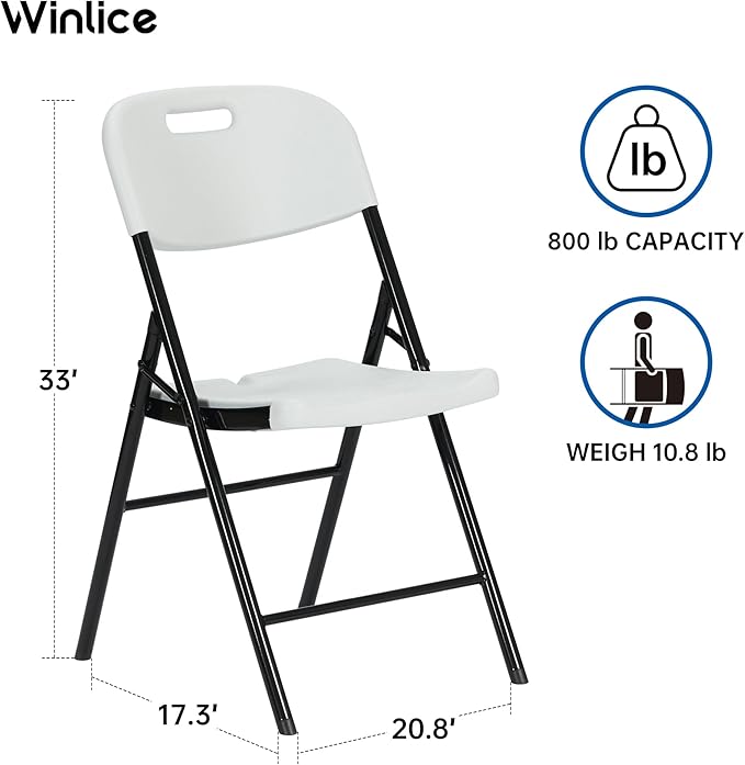 100 Pack Thicker 800 LBS White Folding Chairs, Commercial Grade Folding Chair, Foldable Chairs for Events