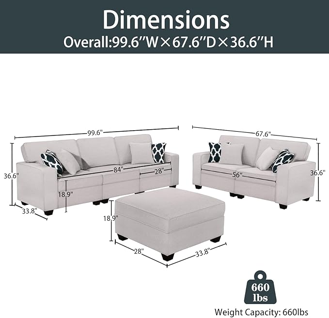 Legend Vansen Modular Sectional Sofa L Shaped Couch with Ottoman Modern Reversible Corner Sectional Couch for Living Room