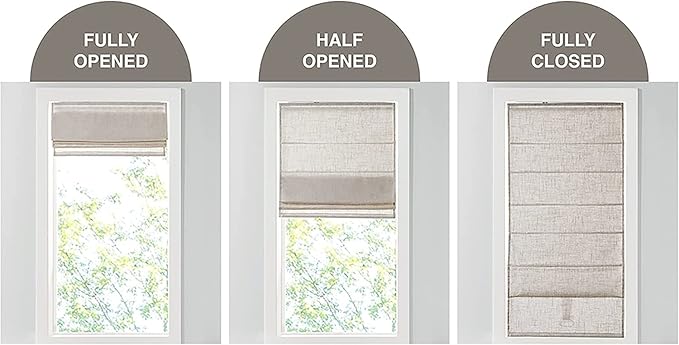 Madison Park Kyler Cordless Roman Shades - Single Panel, Lightweight Linen Blend Fabric, Natural Design, Easy Installation, Light Filtering Window Blind, Bedroom, Living Room Decor 34" W x 64" H Grey