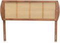 Mid-Century Modern Ash Walnut Finished Wood and Synthetic Rattan Victorian Vintage Size Headboard