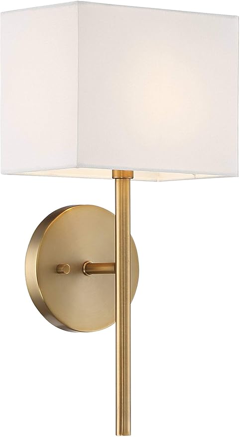 Possini Euro Design Favreau Modern Wall Sconce Lighting Warm Brass Gold Hardwired 16 1/4" High Fixture Rectangular Linen Shade for Bedroom Bedside Living Room Home Hallway Dining Kitchen