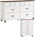 Bedroom Dresser Sets, 54" Wide 7 Drawers Dresser and 45" Tall 5 Drawers Dresser, Wooden 2 Piece Bedroom Furniture Set, Chest of Drawer for Bedroom, Home, Living Room, Hallway, White