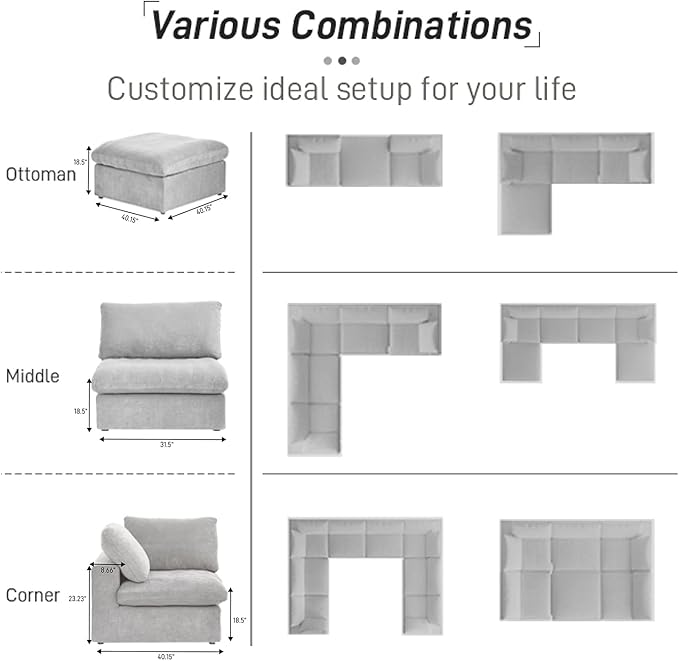 Cloud Modular Sectional Sofa,120" Down Filled Comfort Sofa Couch for Living Room,3 Seater Couches for Livingroon Apartment,Sofa Cover Washable and Replaceable,Grey