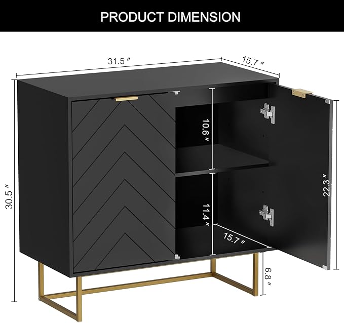 Scurrty 31.5" Black Sideboard Buffet Cabinet with Storage, Cabinet with Doors & Adjustable Shelf for Living Room & Kitchen