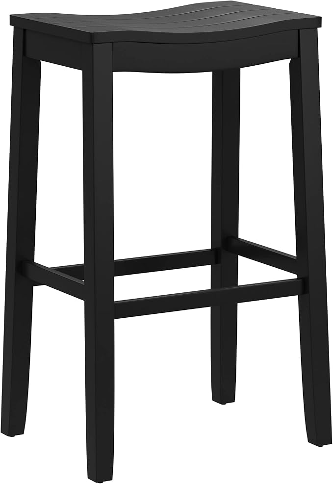 Hillsdale Fiddler Wood Backless Bar Height Stool with Saddle-Style Seat, Black