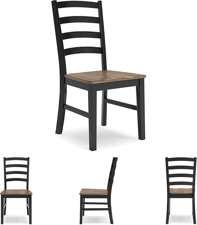 Signature Design by Ashley Wildenauer Armless Dining Chair, Set of 2, Ladderback Design, 19" W x 23.25" D x 39" H, Black & Light Brown with 2-Tone Finish