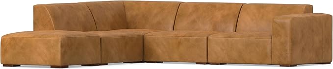 SIMPLIHOME Rex Left Corner Sectional Modular Sofa and Ottoman Set in Full-Grain Genuine Leather, Sienna, 116-inch-wide L-Shaped Leather Sofa and Matching 34-inch-Wide Table Ottoman for Living Room