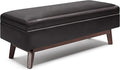 SIMPLIHOME Owen 48 inch Wide Mid Century Modern Rectangle Rectangular Storage Ottoman in Tanners Brown Vegan Faux Leather, Assembled, for the Living Room, Entryway and Family Room