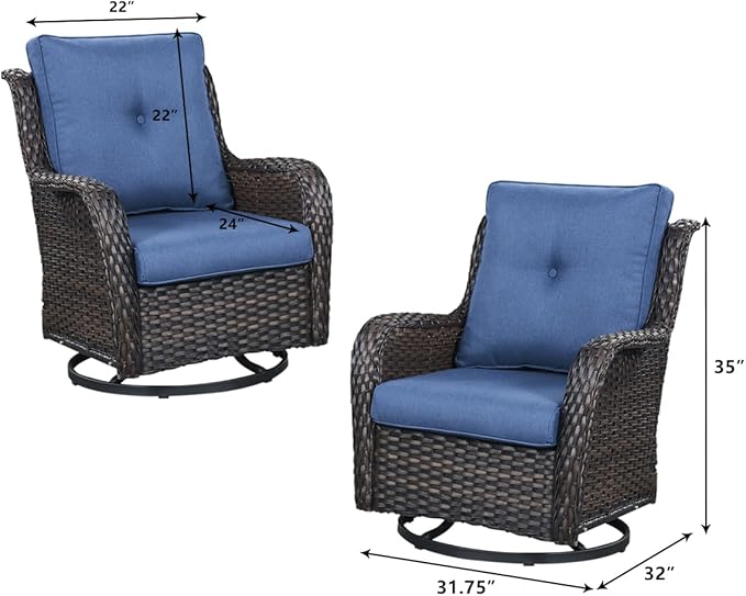 HUMMUH Outdoor Swivel Rocker Wicker Patio Chairs High Back PE Rattan Glider Chairs 4PCS Patio Furniture Set(Brown,Blue)