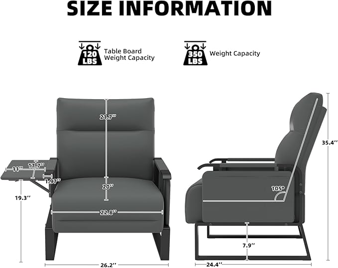 Upholstered Accent Chairs Set of 2, Modern Faux Leather Sofa Chairs with Foldable Side Tray Table & Storage Pocket, Small Accent Sofas for Living Room, Bedroom, Gray