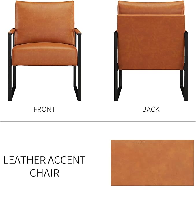 CANMOV Modern Accent Chair Set of 6, PU Leather Armchair with Metal Frame,Comfy Single Reading Chair with Soft Padded Backrest and Cushion for Living Room, Bedroom,Reading Room,Office,Brown