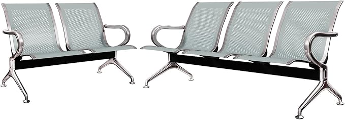 Kinsuite 5-Seat Reception Chair - 2pcs Waiting Room Chairs with Arms & Stainless Steel Frame, Waiting Room Bench, Lobby Chairs for Office Airport Bank Hospital, Silver