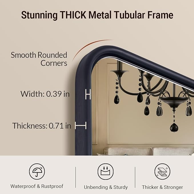 ANDY STAR Black Bathroom Mirror, 30x40 Inch Rounded Rectangle Mirror for Bathroom, Modern Tube Matte Black Framed Rectangular Mirrors for Vanity, Explosion-Proof Film, Wall Mount Horizontal/Vertical
