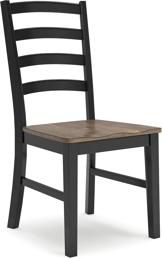 Signature Design by Ashley Wildenauer Armless Dining Chair, Set of 2, Ladderback Design, 19" W x 23.25" D x 39" H, Black & Light Brown with 2-Tone Finish