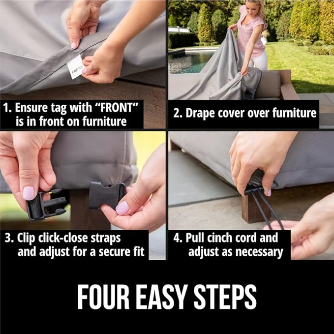 GORILLA GRIP Waterproof Medium Outdoor Patio Chair Cover, 30 Inch, Adjustable Furniture Covers Sets for Winter, Keep Cushions Dry, Protects from Sun, Snow, Rain, Windproof, UV Coated, 1 Pack