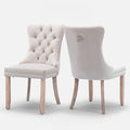 Velvet Upholstered Dining Chairs Set of 2, Modern Style Kitchen Side Chairs with Nailhead Trim and Wood Legs,Metal Pulling Ring for Dining Room Living Room(Beige,Set of 2)