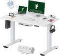 FLEXISPOT EN2 Whole-Piece Standing Desk with Clamp Power Strip, 48x24 Electric Stand Up Height Adjustable Desk with Cable Management (White Frame + 48" White Top)