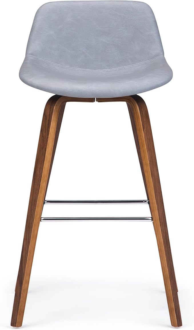 SIMPLIHOME Randolph Mid Century Modern 28 inch Bentwood Counter/ Bar Height Stool (Set of 2) in Stone Grey Vegan Faux Leather for the Dining Room and Kitchen