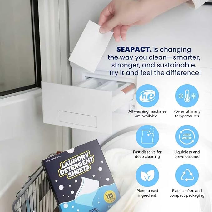 Laundry Detergent Sheets Up to 120 Loads, Gentle for Skin, Lavender Scent, Plastic Free, Stain-Fighting Enzymes, Soap Sheets, No Waste, Quick Dissolve, Easy to storm House Dorm Travel 60 Ct