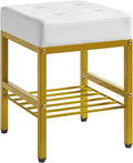 IBUYKE Square Makeup Stool with Adjustable Feet and Storage Space, Footrest Chair, PU Vanity Seat, Multi-Use as Small Side Table or Ottoman, for Bedroom, White LG-60W
