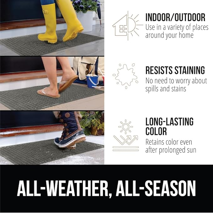 GORILLA GRIP Front Door Mat, Indoor Outdoor Ultra Absorbent HydroAbsorb Doormat, Absorbs Up to 1.7 Cups of Water, Stain and Fade Resistant, Rubber Backing Doormats, Captures Dirt, 29x17 Gray