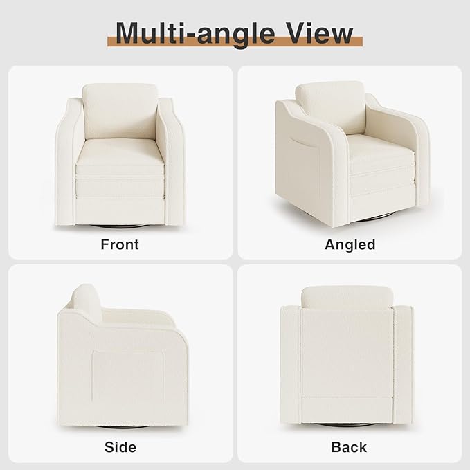 Swivel Accent Chair Set of 2 for Living Room, 30 Inches Barrel Upholstered Armchair, Cozy Modern Arm Chair Single Sofa for Bedroom, Apartment, Reading Room, White
