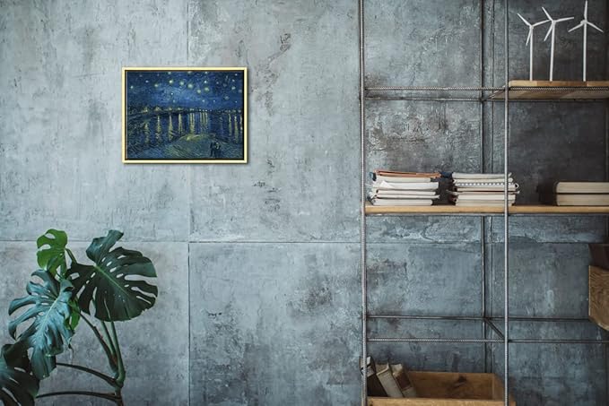 Wieco Art Framed Art Canvas Prints of Starry Night Over The Rhone Canvas Prints Wall Art by Van Gogh Paintings Reproduction Abstract Artwork for Living Room Wall Decor Golden Frame