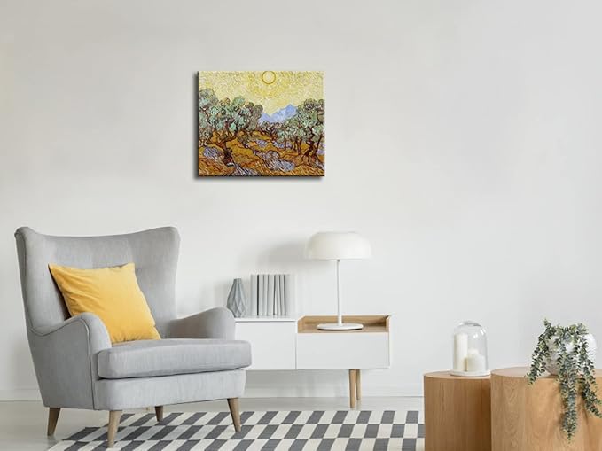 Wieco Art Olive Trees with Yellow Sky and Sun Canvas Print of Vincent Van Gogh Famous Oil Paintings Reproduction Classic Pictures Artwork Canvas Prints Wall Art for Home Decorations