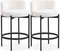 COSTWAY Counter Height Bar Stools Set of 2, 24.5 Inch Boucle Modern Barstools w/Curved Backrest, Metal Frame, Comfy Footrest, Upholstered Island Chairs for Dining Room, Kitchen, Cafe, 400 LBS Max Load