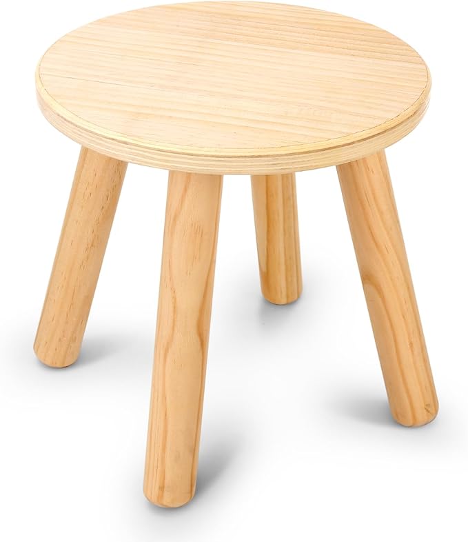 wingyz Wooden Step Stools for Kids, 10 Inch Solid Kids Chairs Perfect Matched Sensory Table, Multi-Purpose Children Sitting Stool for Playroom Bathroom (Natural, 1 Pack)