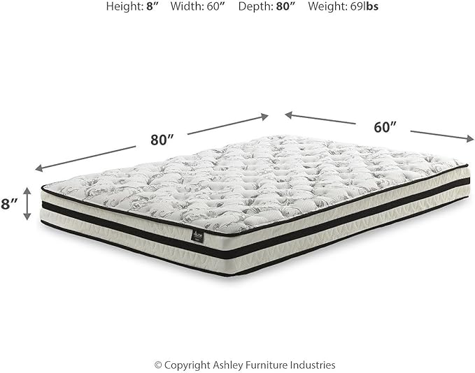 Signature Design by Ashley Queen Size Chime 8 Inch Medium Firm Innerspring Mattress with Pressure Relief Quilt Foam, Fiberglass Free, Mattress In A Box