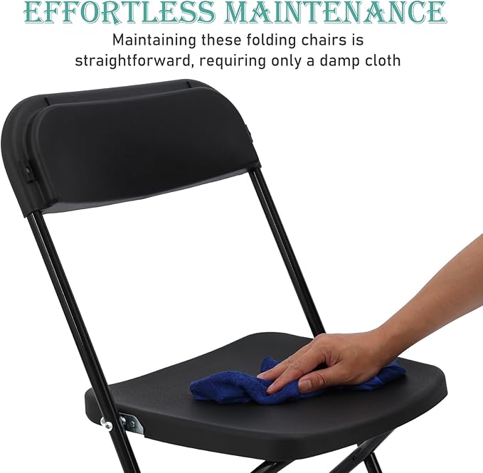 10 Pack Plastic Folding Chairs, Portable Stackable Commercial Seat Folding Chairs with Steel Frame 350lbs for Home Office Outdoor Indoor Office Wedding Party Events, Black