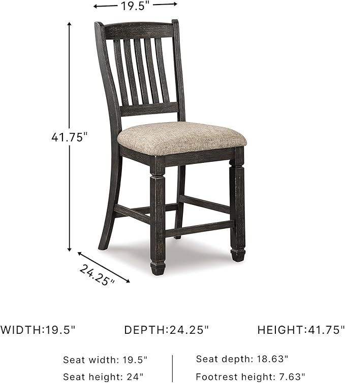 Signature Design by Ashley Tyler Creek Farmhouse 24.38" Counter Height Upholstered Barstool, Set of 2, Almost Black
