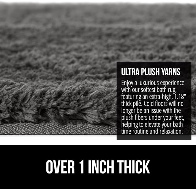 GORILLA GRIP Bathroom Rugs, 30x20, Ultra Soft Absorbent Mat, Thick Plush Bath Rug, Machine Washable, Microfiber Quick Dry, Mats for Shower, Bathtub and Floor, Home Decor Accessories, Charcoal