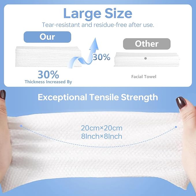 Disposable Face Towels 600 Count, Ultra Soft & Thick Facial Towels for Sensitive Skin, Biodegradable & Lint-Free Makeup Remover Dry Wipes, Multi-Purpose Cleansing Towelettes for Face Wipes