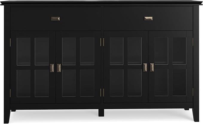 SIMPLIHOME Artisan Buffet - 60 inch Wide Solid Wood 4-Door Sideboard Buffet in Black, Transitional Storage Cabinet for Dining Room or Kitchen with Adjustable Shelves and Square Knobs
