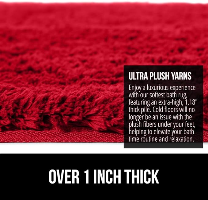 GORILLA GRIP Bathroom Rugs, 30x20, Ultra Soft Absorbent Mat, Thick Plush Bath Rug, Machine Washable, Microfiber Quick Dry, Mats for Shower, Bathtub and Floor, Home Decor Accessories, Red
