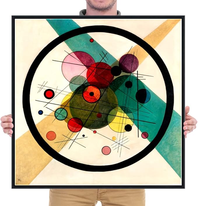 Wieco Art Framed Abstract Wall Art Canvas Prints Circles in a Circle, 1923 by Wassily Kandinsky Classic Art Oil Paintings Reproductions for Home Decoration