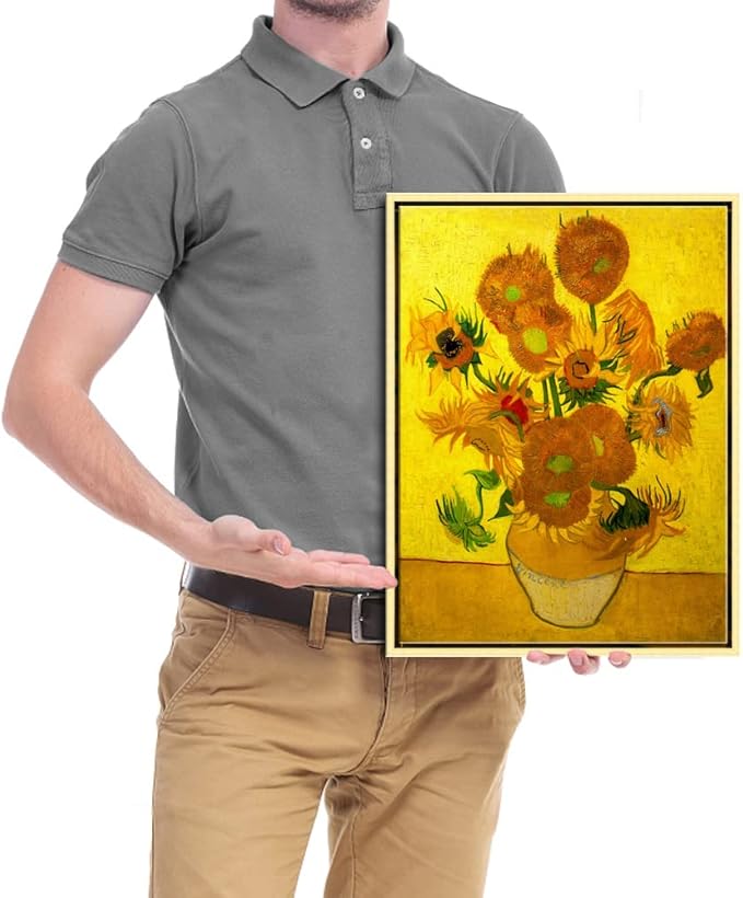 Wieco Art Framed Canvas Wall Art Vase with Fifteen Sunflowers by Van Gogh Classic Oil Paintings Abstract Flowers Canvas Prints for Home Decor Modern Framed Floral Picture Artwork