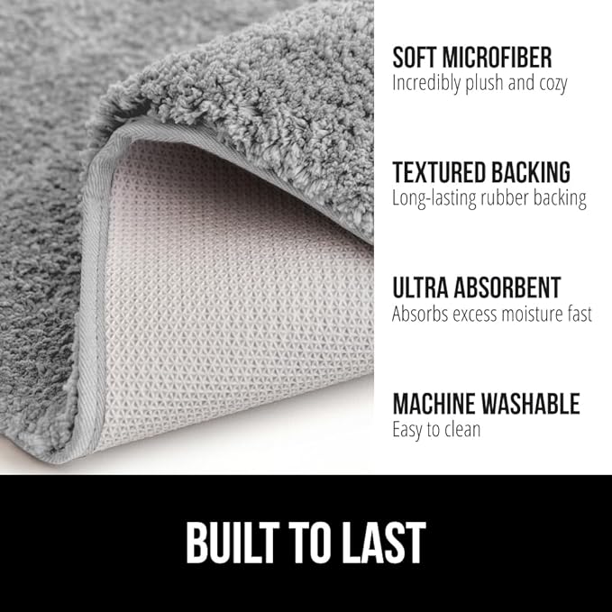 GORILLA GRIP Bathroom Rugs, 42x24, Ultra Soft Absorbent Mat, Thick Plush Bath Rug, Machine Washable, Microfiber Quick Dry, Mats for Shower, Bathtub and Floor, Home Decor Accessories, Gray